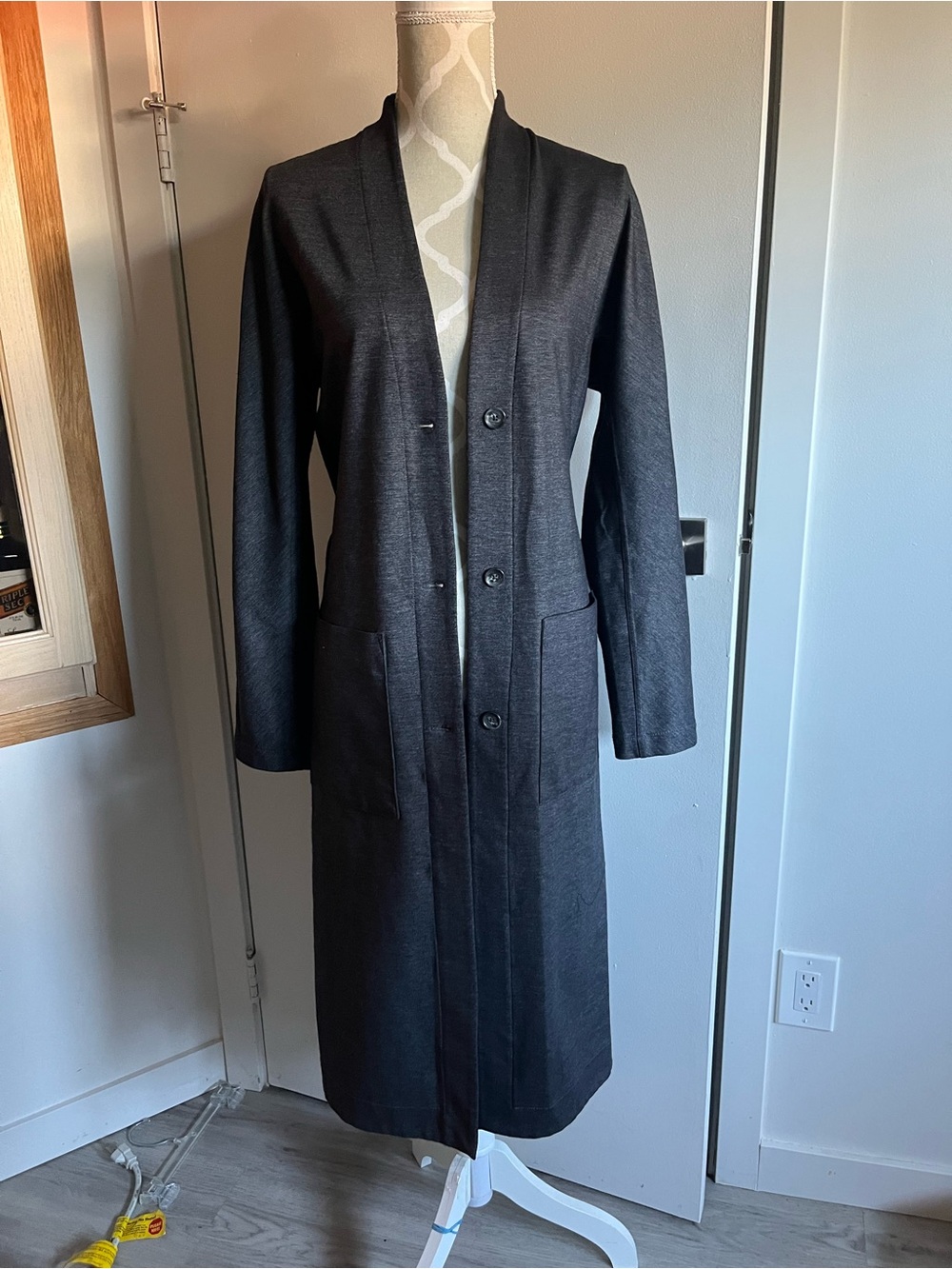 Women’s Kit n Ace Long Black Single-Breasted Trench Coat